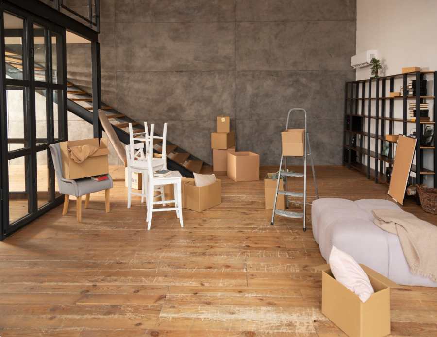 Boxes packaged for moving in a new home